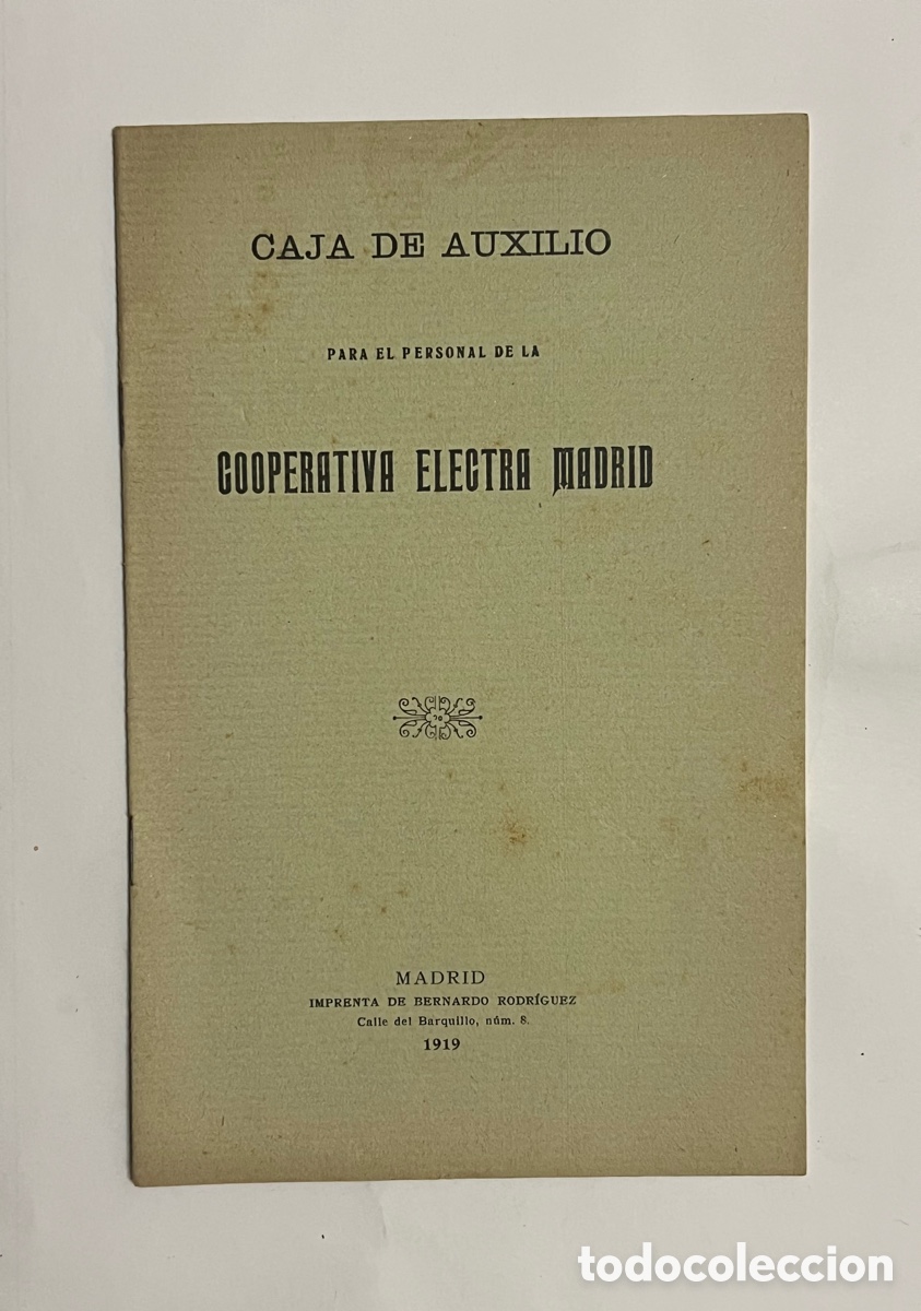 Libros antiguos: COOPERATIVA ELECTRA MADRID. CAJA DE AUXILIO PARA EL PERSONAL, Revista - libro (a.1919)