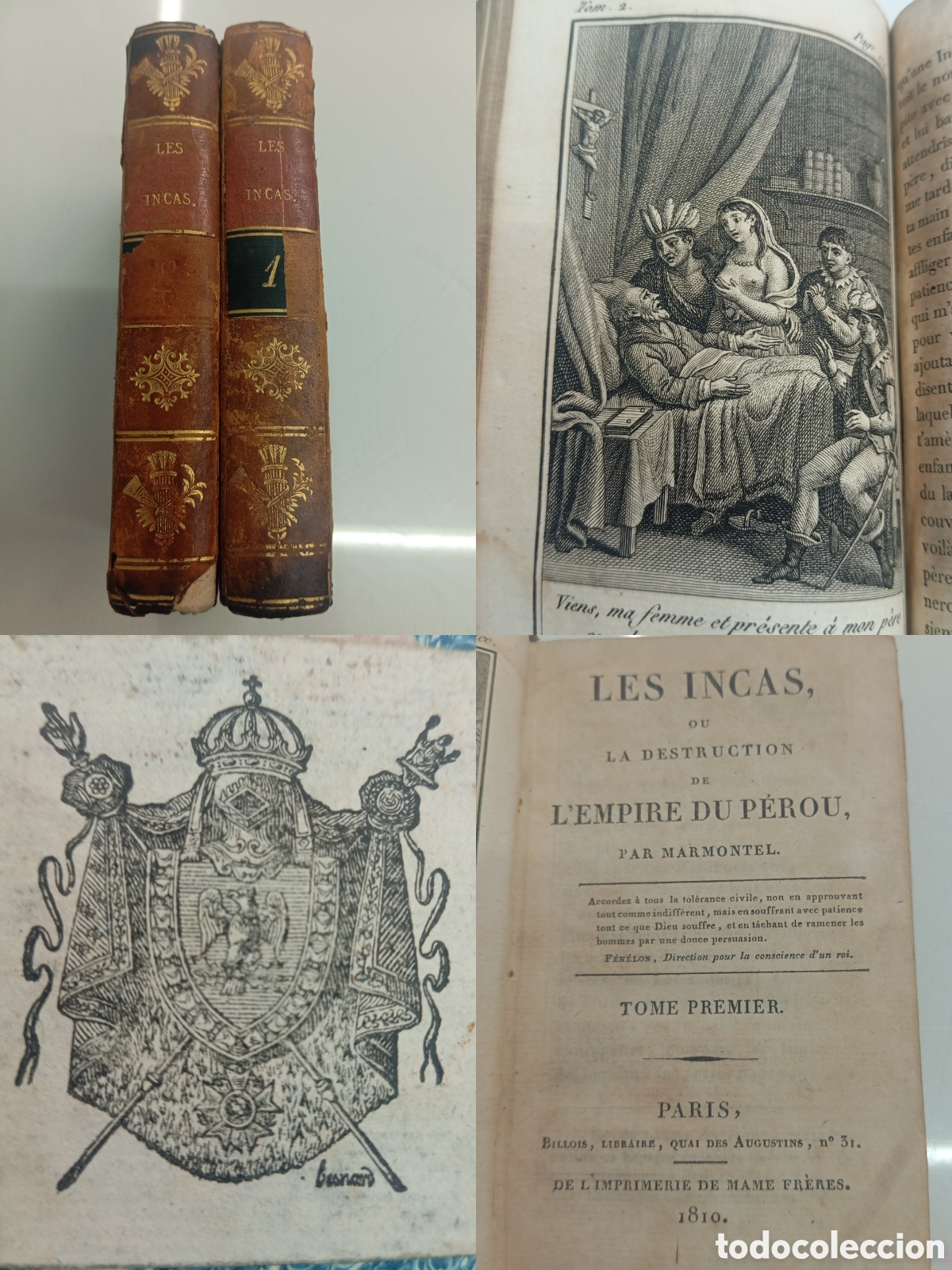 Libros antiguos: MARMONTEL 1810 Les Incas ou la destruction de l'Empire du P&eacute;rou Exlibris Imperial Napole&oacute;nico PERU