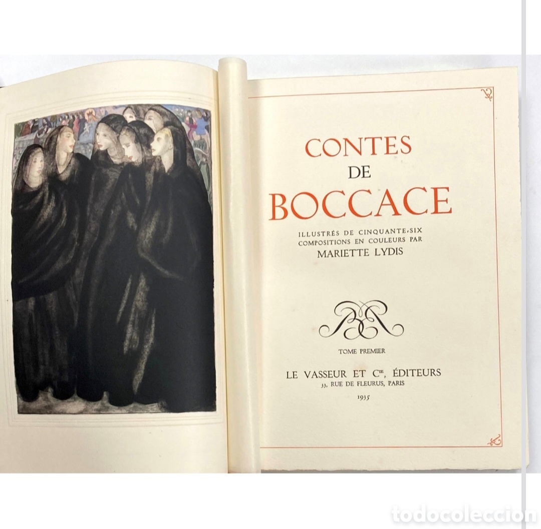 Libros antiguos: BOCCACCIO-Cuentos, suite de 14 grabados + 56 composiciones a color 3 vol&uacute;menes en pleno marroqu&iacute;n