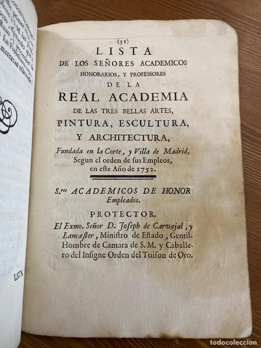 Libros antiguos: Abertura solemne de la Real Academia de las tres Bellas Artes 1752 Discurso Jos&eacute; de Carvajal.
