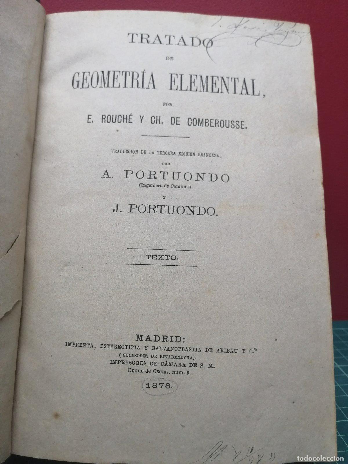 Libros antiguos: Tratado de geometr&iacute;a elemental, 1878 - Rouch&eacute; y Comberousse - Foto 2