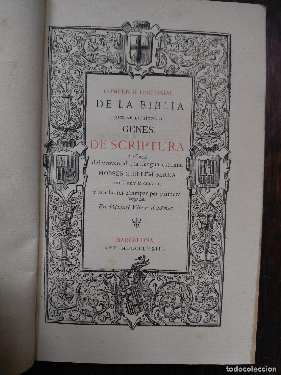 Libros antiguos: GENESI DE SCRIPTURA - ANY 1873 - M.GUILLEM SERRA - BIBLIA&middot;MUY RARO. 1