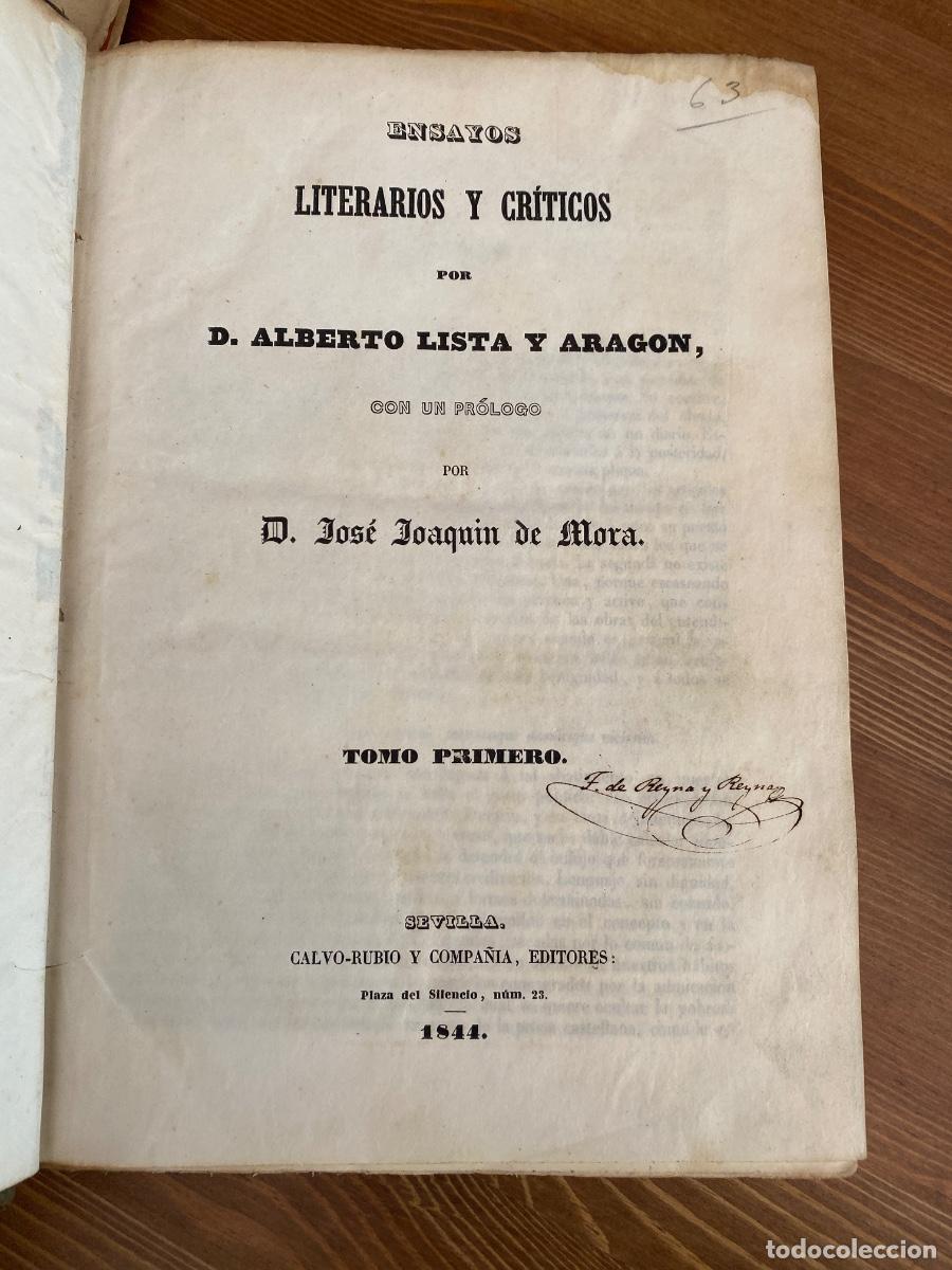 Libros antiguos: ensayos literarios y criticos alberto lista y aragon Tomo 1 y 2 1844, diferentes formas gobierno