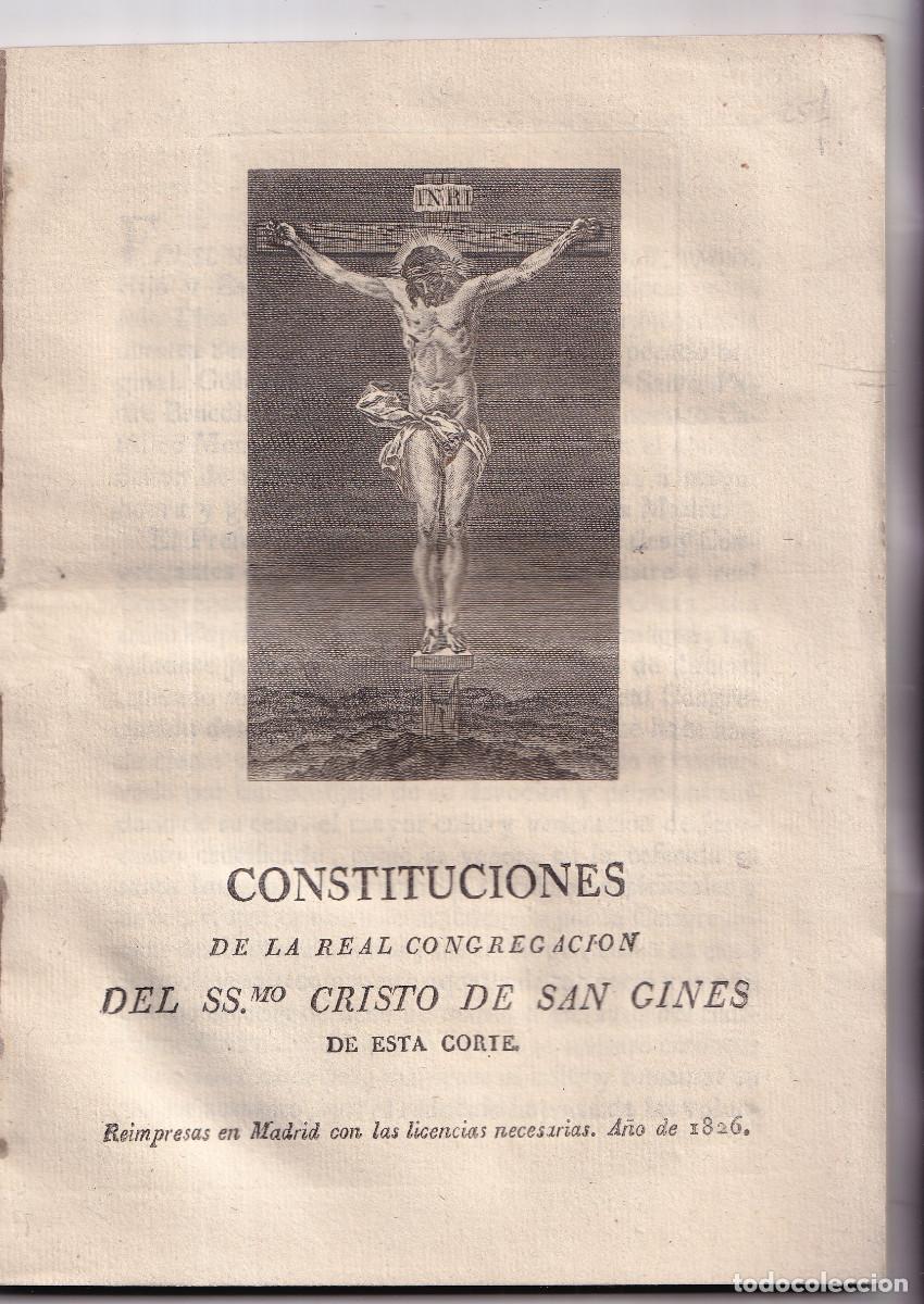Libros antiguos: CONSTITUCIONES DE LA REAL CONGREGACI&Oacute;N DEL SANT&Iacute;SIMO CRISTO DE SAN GIN&Eacute;S. MADRID, 1826.