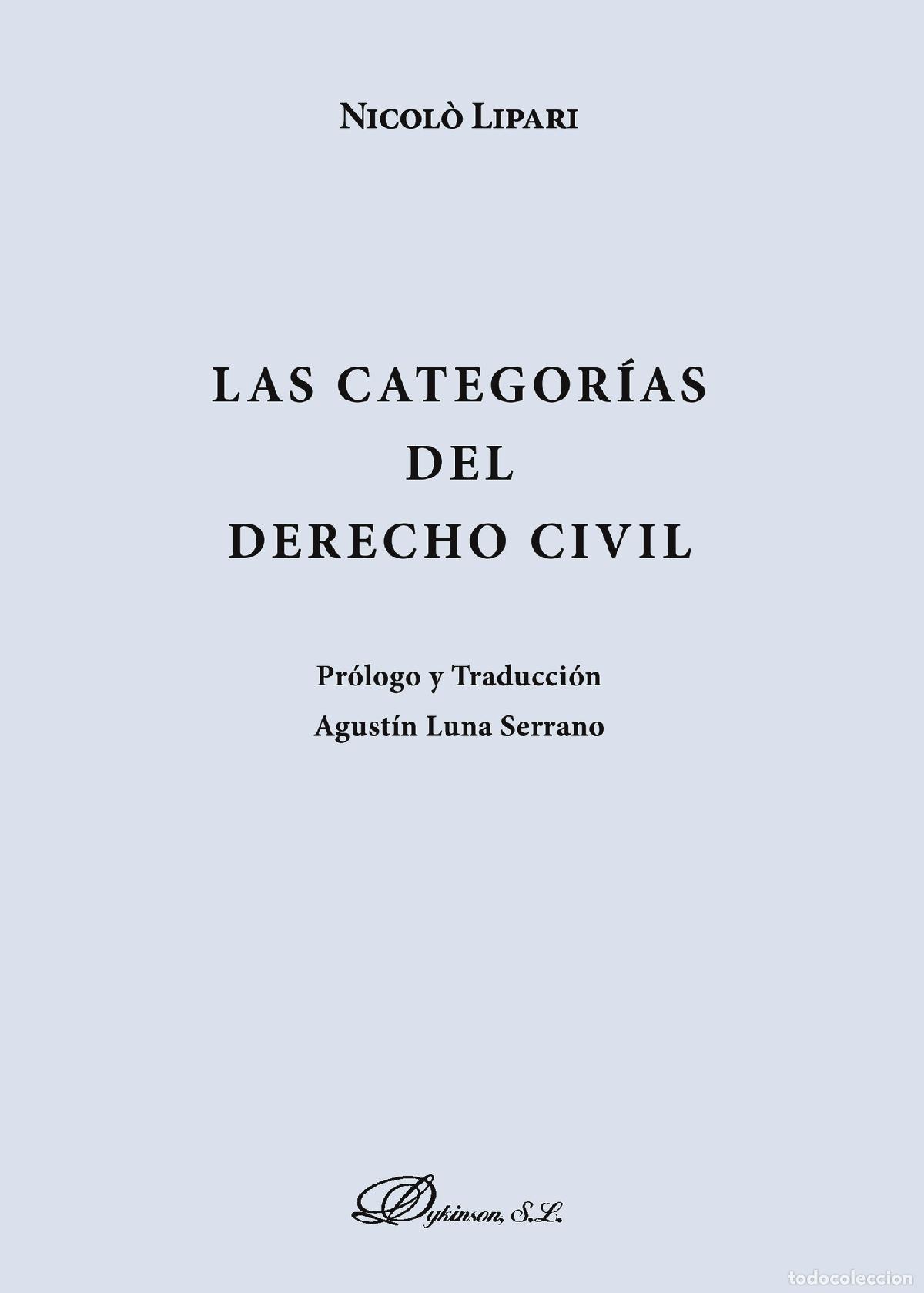 Libros: Las categor&iacute;as del Derecho Civil. - Nicol&ograve; Lipari