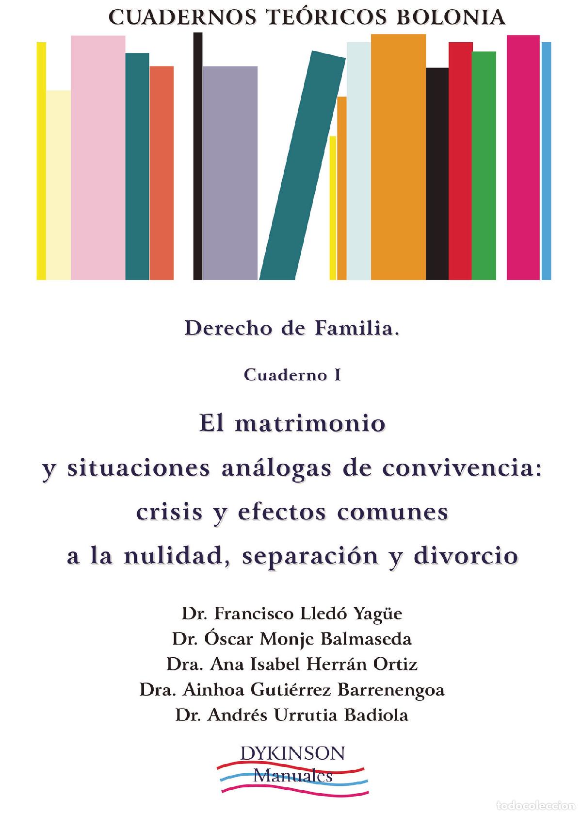 Livros: Cuadernos te&oacute;ricos Bolonia. Derecho de familia. Cuaderno I - El matrimonio y situaciones an&aacute;logas de