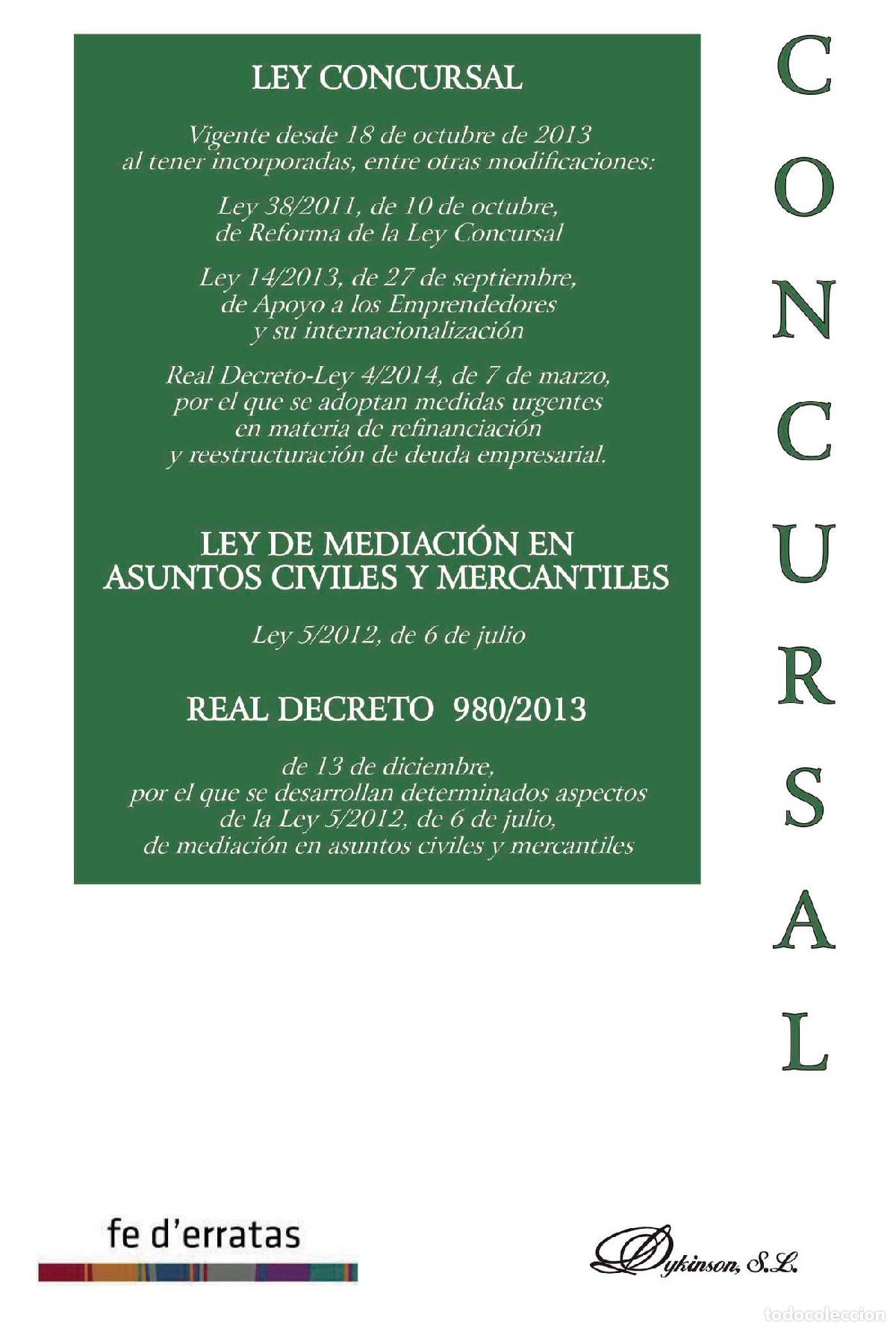 Livros: Ley Concursal: Ley 22/2003 de 9 de julio. Ley de Mediaci&oacute;n en Asuntos Civiles y Mercantiles - Ley 5/
