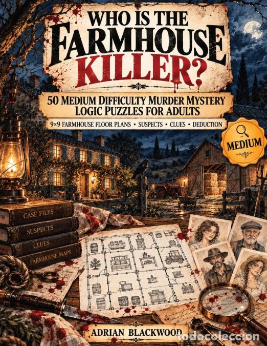 Libros: Who Is the Farmhouse Killer? - 50 Medium Difficulty Murder Mystery Logic Puzzles for Adults with 9x9