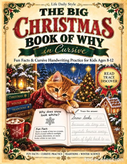 Libros: The Big Christmas Book of Why in Cursive - Fun Facts & Handwriting Practice Workbook for Kids Ages 8
