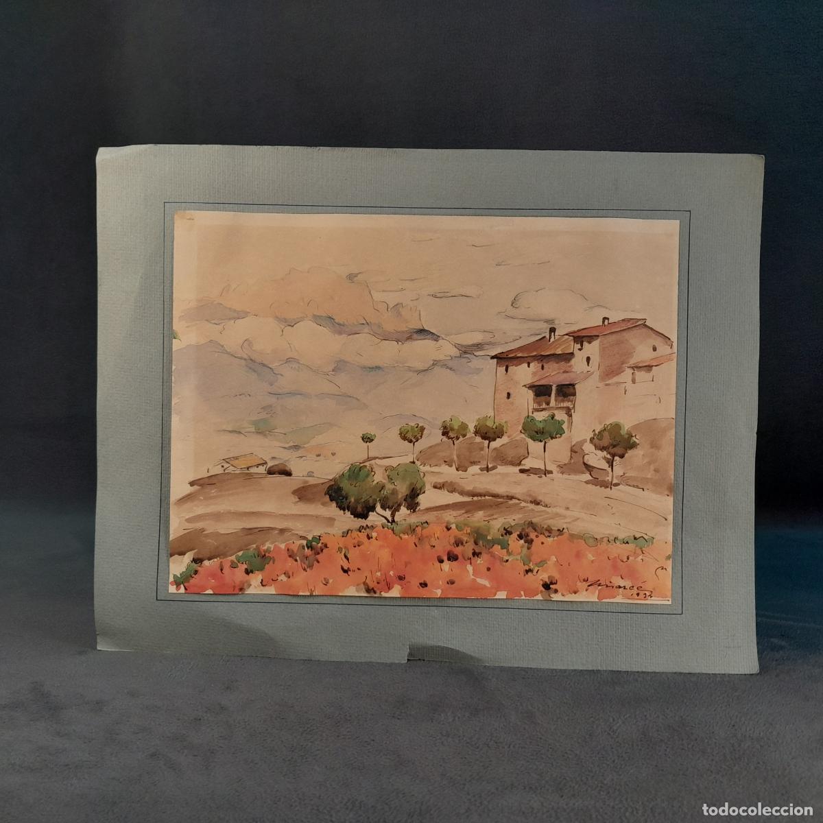 Libros: DIBUJO EN ACUARELA PINTADO A MANO DE PAISAJE RURAL Y CAMPO DE CULTIVO.MARC&Eacute;.1934.