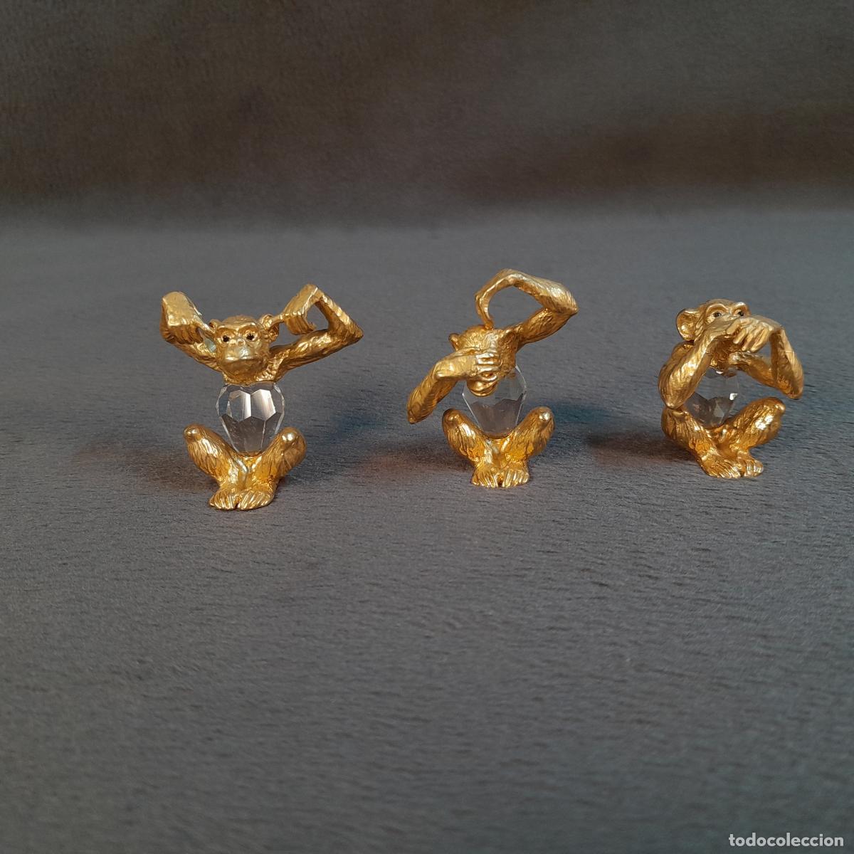 Libros: TR&Iacute;O DE FIGURAS DE MONOS SABIOS DE METAL DORADO Y CRISTAL TALLADO S.XX