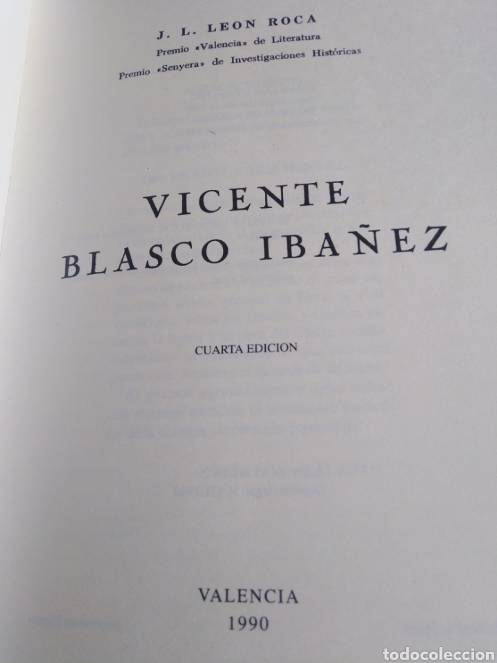 Libros: VICENTE BLASCO IBÁÑEZ-J.L.EON ROCA-4°EDICION 1990 VALENCIA ILUSTRADO - Foto 4 - 222967543