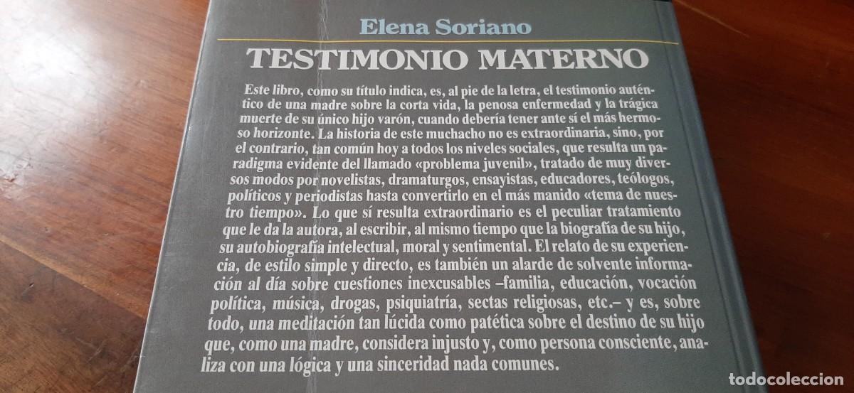 Libros: TESTIMONIO MATERNO. ELENA SORIANO - Foto 3