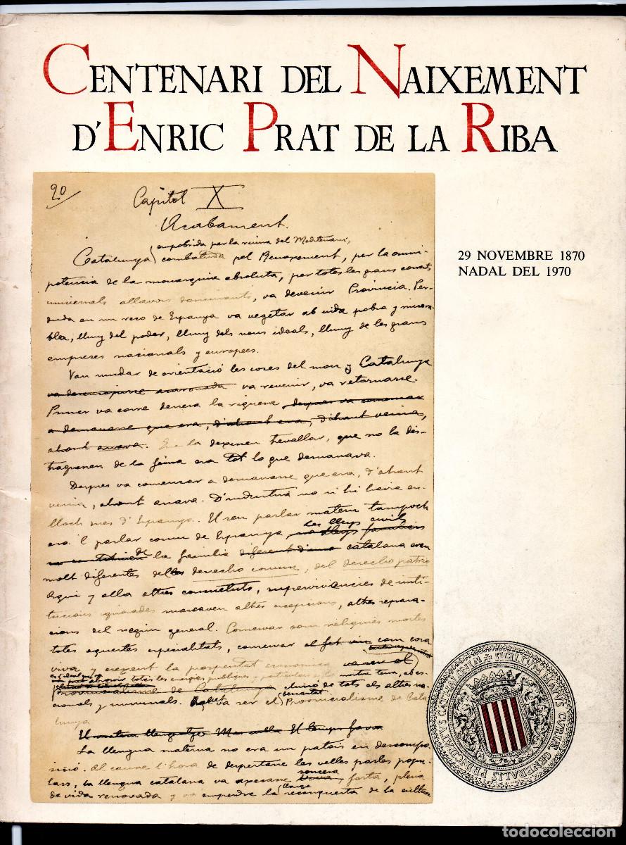 Livres: Centenari del Naixement d'Enric Prat de la Riba. 29 novembre 1870. Nadal del 1970. Caraulla, Lluis.