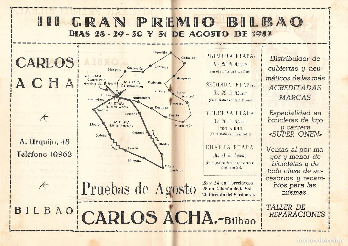 Coleccionismo deportivo: Bilbao. Programa ciclista 1952 - Foto 6