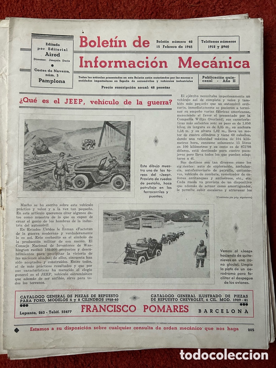 Libros: Bolet&iacute;n de Informaci&oacute;n Mec&aacute;nica 1943-45 - Foto 6
