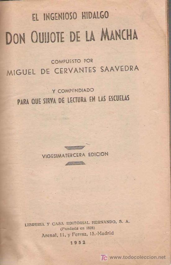 Libros de segunda mano: Quijote escolar / Miguel de Cervantes - 1952 - Foto 1
