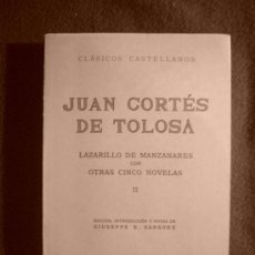 Libros de segunda mano: JUAN CORTES DE TOLOSA: - ... CINCO NOVELAS - (MADRID, CLASICOS CASTELLANOS, 1974). Lote 26757506