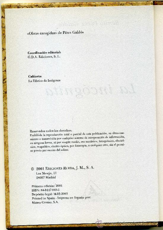 Libros de segunda mano: LA INC&Oacute;GNITA (P&Eacute;REZ GALD&Oacute;S) - Foto 3
