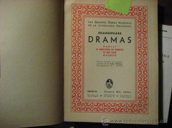 Libros de segunda mano: shakespeare, dramas, hamlet, el rey lear, macbeth, gil editor 1933 ilustrado - Foto 1