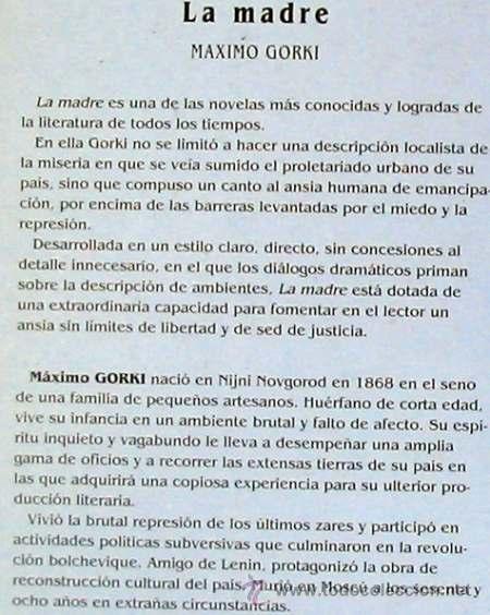 Libros de segunda mano: LA MADRE - M&Aacute;XIMO GORKI - ED. M. E. 1995 - VER DESCRIPCI&Oacute;N - Foto 2