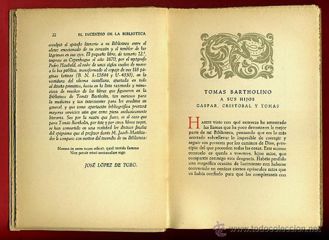 Libros de segunda mano: LIBRO EL INCENDIO DE LA BIBLIOTECA , 1949 TOMAS BARTHOLINO , ORIGINAL - Foto 3