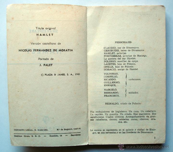 Libros de segunda mano: Hamlet, de William Shakespeare. Plaza & Jan&eacute;s, 1961. - Foto 3