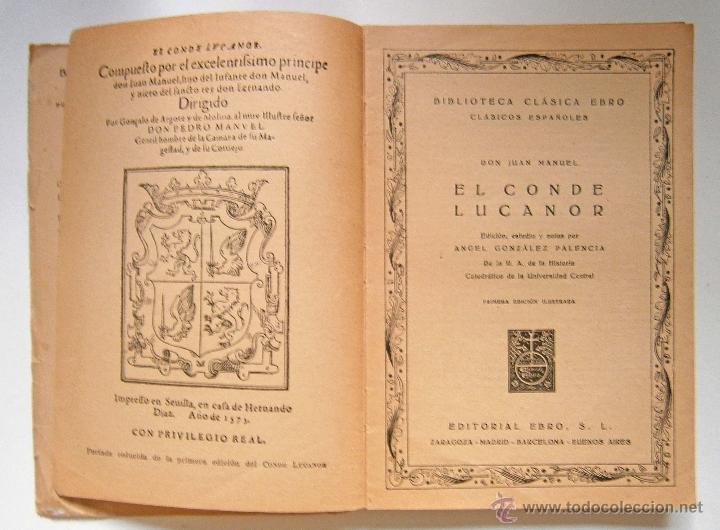 Libros de segunda mano: DON JUAN MANUEL EL CONDE DE LUCANOR EDITORIAL EBRO 1940 - Foto 2