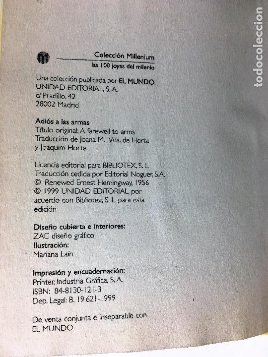 Libros de segunda mano: ADIOS A LAS ARMAS  de Ernest Hemingway  UNIDAD EDITORIAL S.A. -1999 - Foto 2