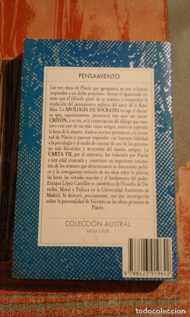 Libros de segunda mano: Apolog&iacute;a de S&oacute;crates / Crit&oacute;n / Carta VII - Plat&oacute;n - Foto 2