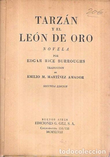 Libros de segunda mano: TARZ&Aacute;N Y EL LE&Oacute;N DE ORO. EDGAR RICE BURROUGHS. EDICIONES G. GILI, S.A. 1948. - Foto 2