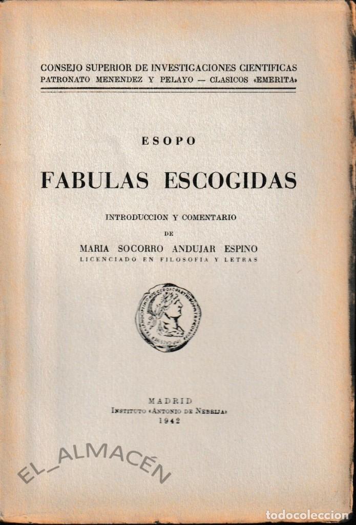 Libros de segunda mano: F&Aacute;BULAS ESCOGIDAS - ESOPO (CSIC 1942) SIN USAR - Foto 1