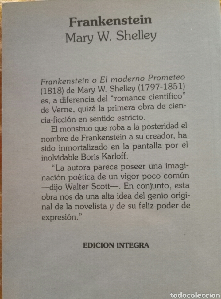 Libros de segunda mano: Frankenstein. Mary W. Shelley.&nbsp; - Foto 2
