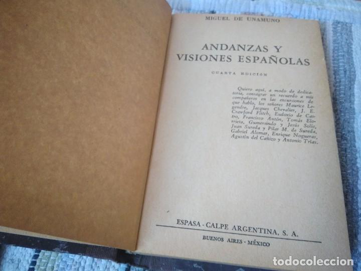 Libros de segunda mano: ANDANZAS Y VISIONES ESPA&Ntilde;OLAS.  MIGUEL  de UNAMUNO. 1948. - Foto 2
