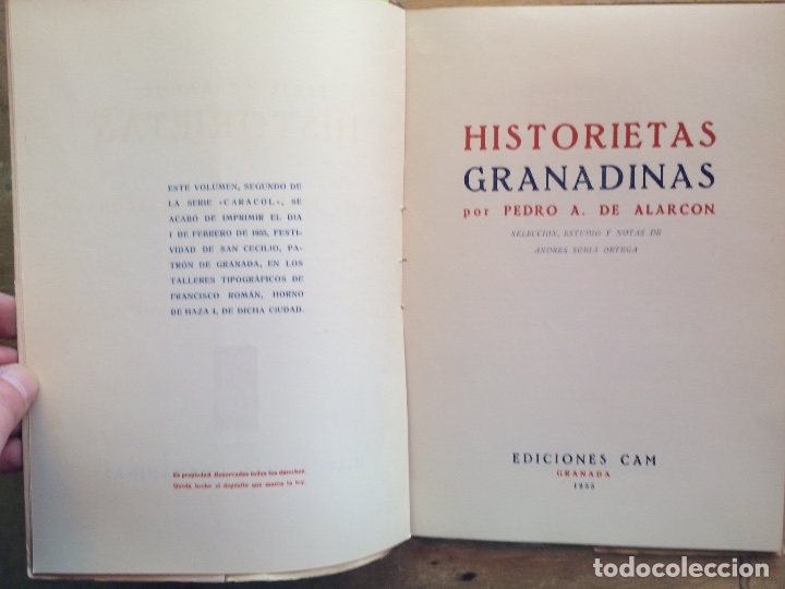 Libros de segunda mano: HISTORIETAS GRANADINAS. PEDRO ANTONIO DE ALARC&Oacute;N. - Foto 2