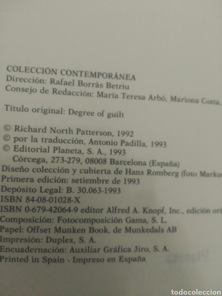 Libros de segunda mano: Grado de culpabilidad .Richard North Patterson - Foto 4