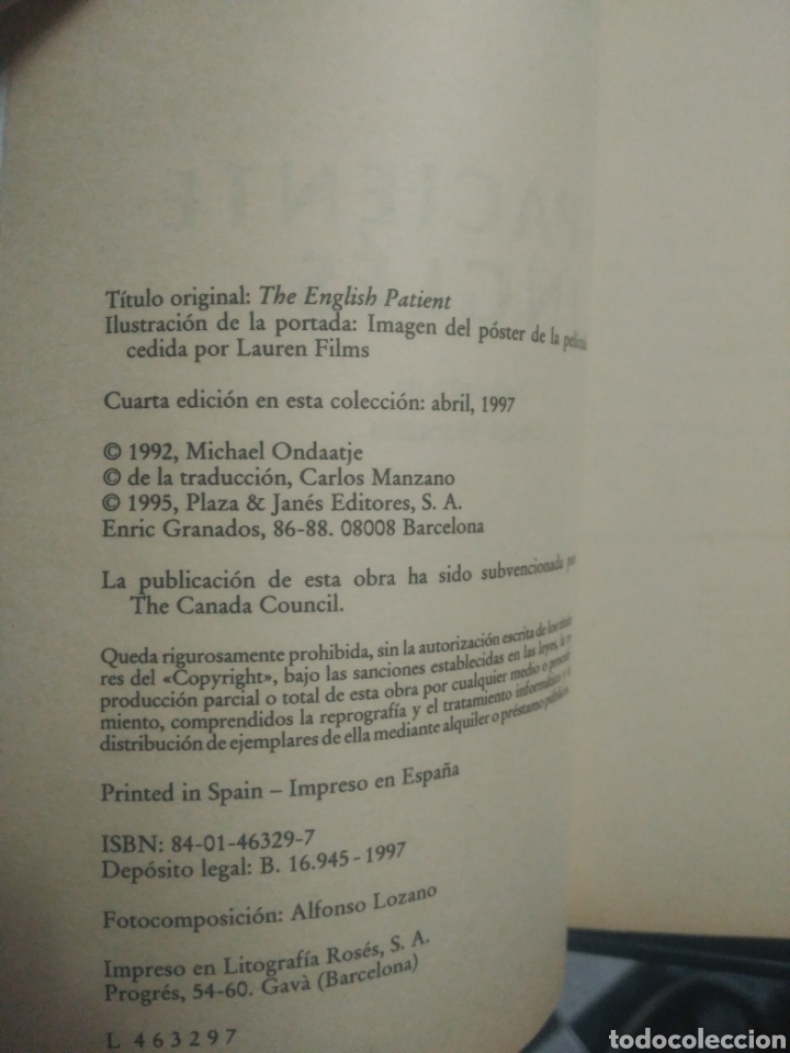 Libros de segunda mano: El paciente ingl&eacute;s, Michael Ondaatje - Foto 4