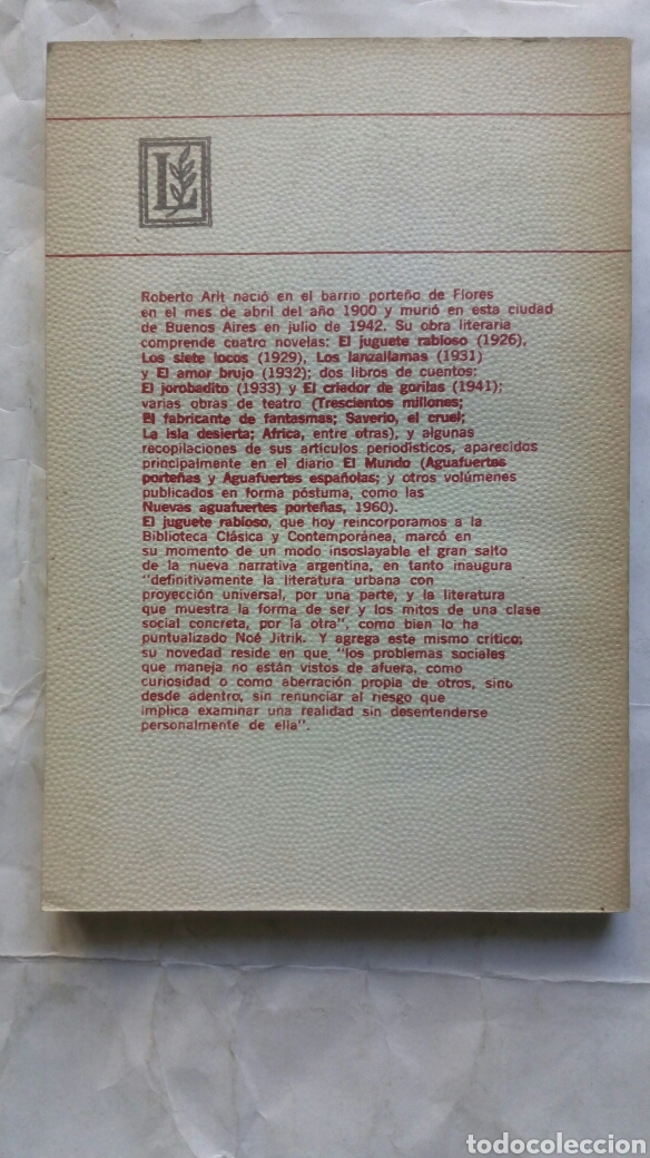 Libros de segunda mano: El juguete rabioso. Roberto Arlt. - Foto 2