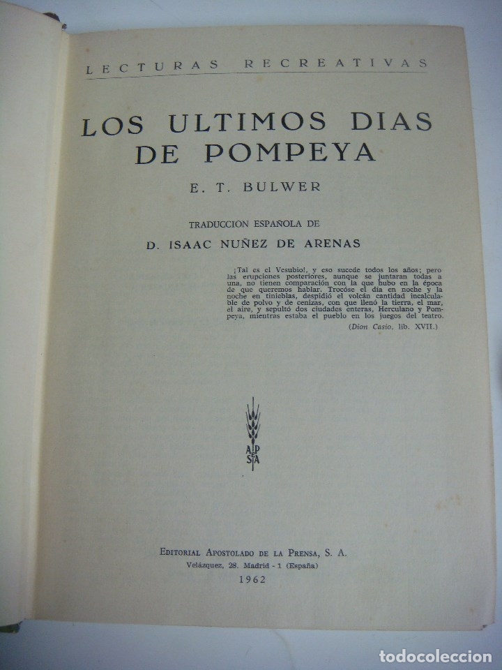 Libros de segunda mano: LIBRO DE E.T. BULWER LOS ULTIMOS DIAS DE POMPEYA A&Ntilde;O 1962 - Foto 2