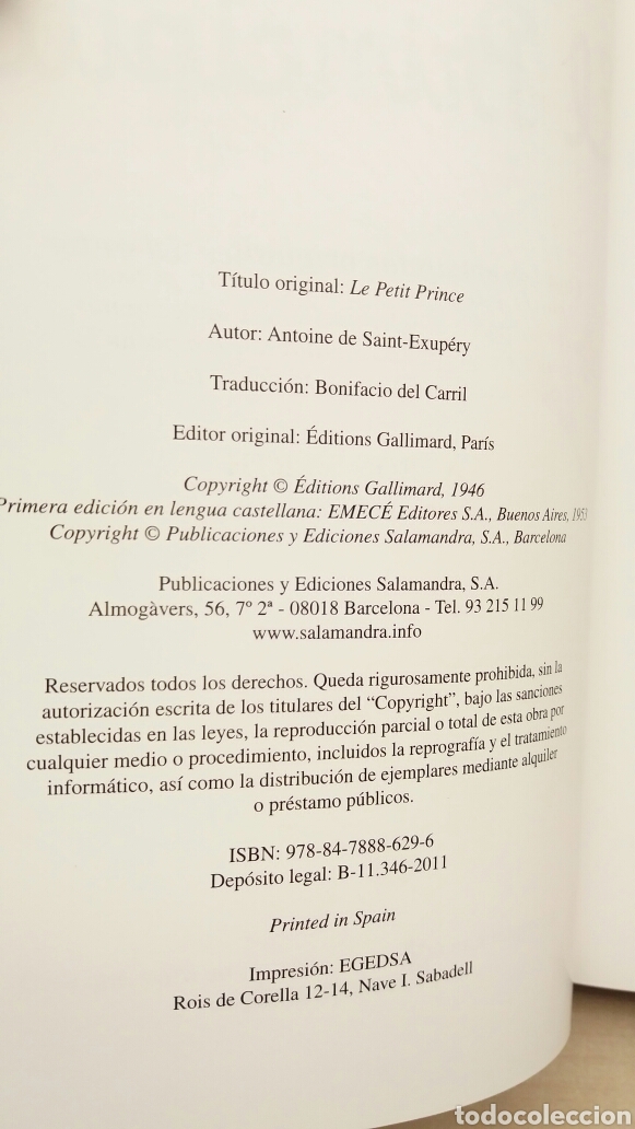 Libros de segunda mano: El Principito. Antoine de Saint Exup&eacute;ry. Ediciones Salamandra, 2011. - Foto 7