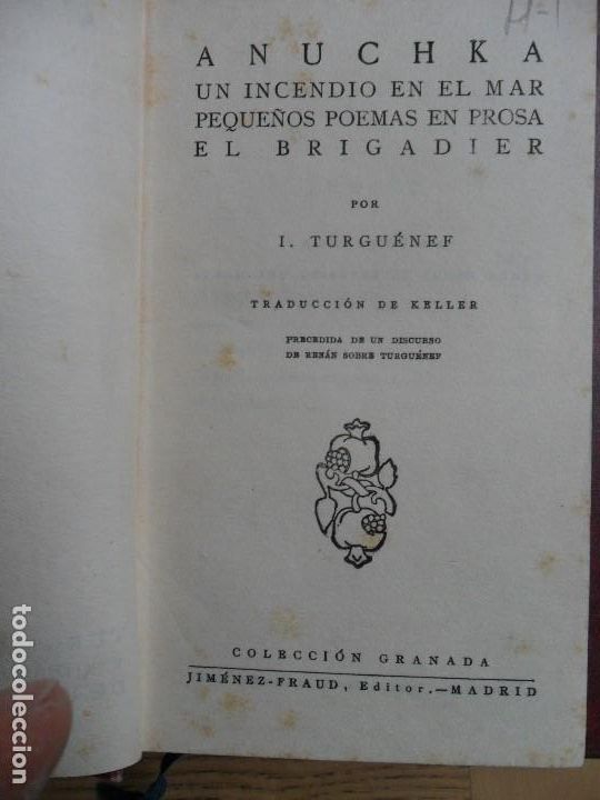 Libros de segunda mano: Anuchka. Turgu&eacute;nef. Madrd. Jimenez-Fraud Editor. - Foto 1