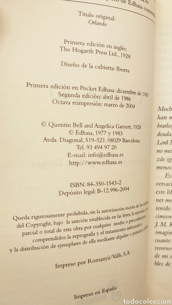 Libros de segunda mano: Orlando. Virginia Woolf. Edhasa, pocket 43, 2004. - Foto 5