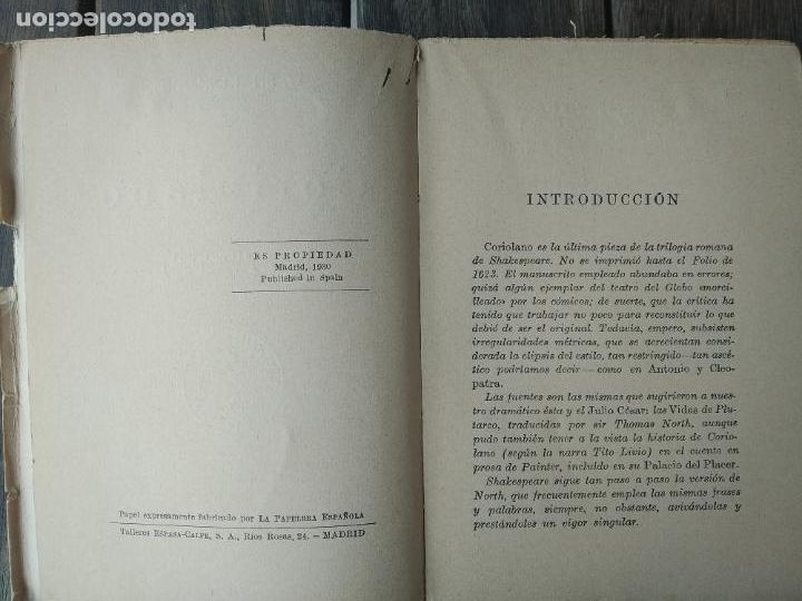 Libros de segunda mano: Corioiano de w. Shakespeare. Espasa Calpe. 1930 - Foto 2