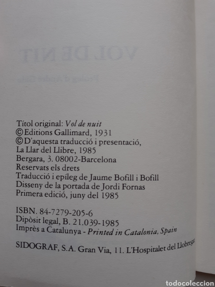 Libros de segunda mano: Saint-Exup&eacute;ry, Antoine de - Vol de nit - En catal&aacute;n! - A&ntilde;o 1985 - Foto 2