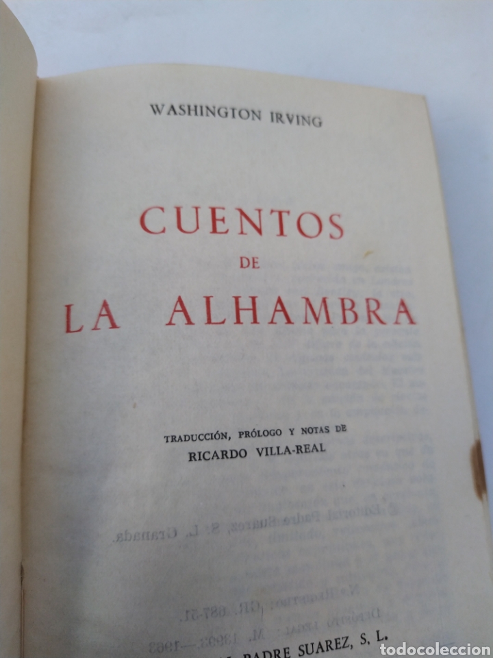 Libros de segunda mano: Cuentos de la Alhambra Washingion Irving Granada 1963 tel editorial - Foto 2