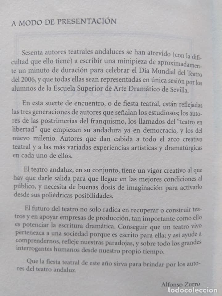 Libros de segunda mano: Sesenta obras de 1 minuto de 60 autores dram&aacute;ticos andaluces - Foto 2