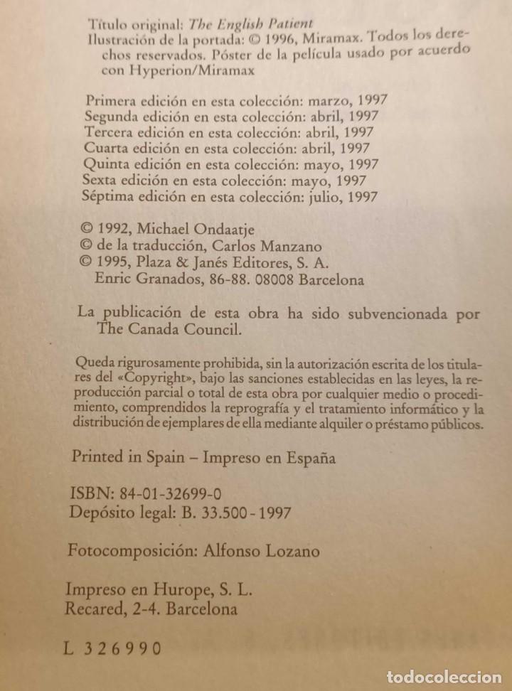 Libros de segunda mano: ❤️ LIBRO EL PACIENTE INGLES, MICHAEL ONDAATJE, 1997 ❤️ - Foto 4