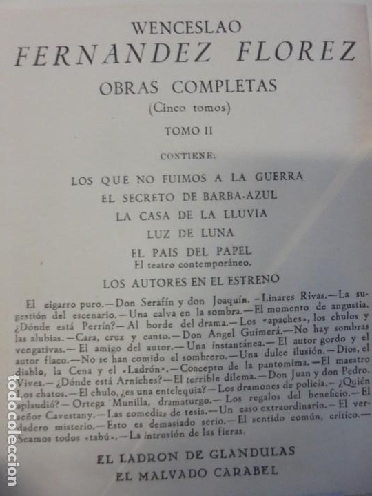 Libros de segunda mano: WENCESLAO FERNANDEZ FLOREZ. OBRAS COMPLETAS. 5 TOMOS EDITORIAL AGUILAR. - Foto 16 - 236218835