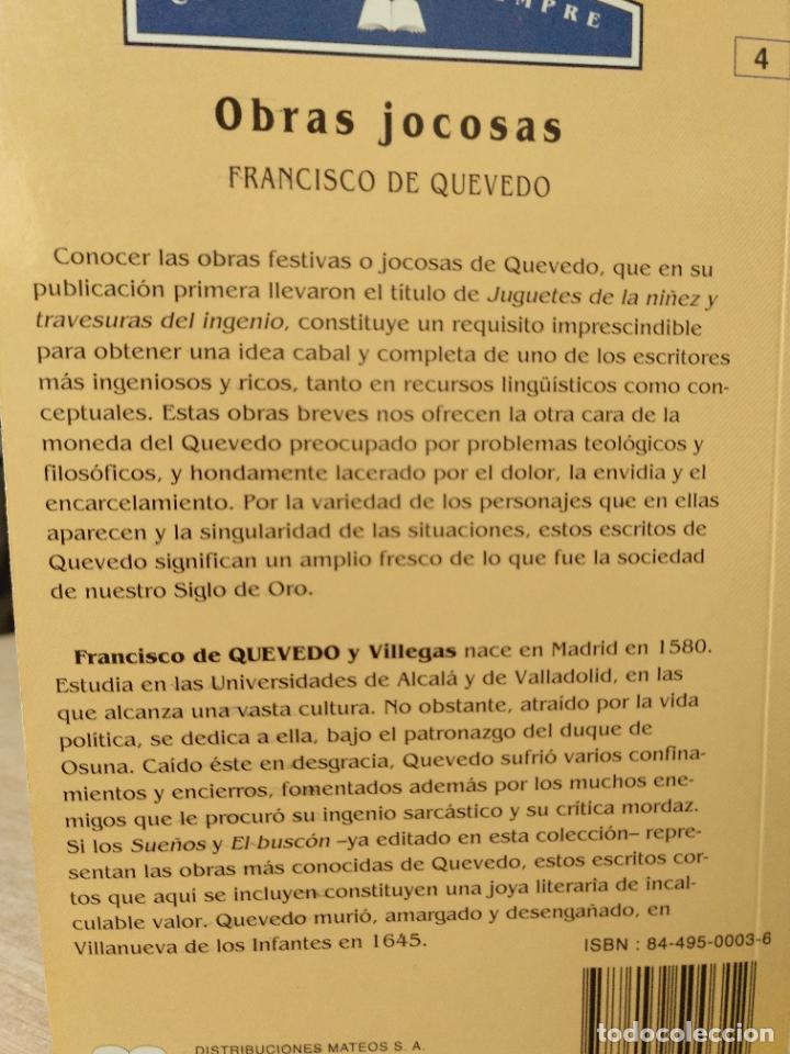 Libros de segunda mano: Obras jocosas. Francisco de Quevedo. PEDIDO M&Iacute;NIMO 5&euro; - Foto 2