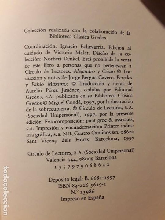 Libros de segunda mano: Plutarco. Vidas paralelas. Alejandro y cesar. Fabio maximo y pericles. - Foto 3